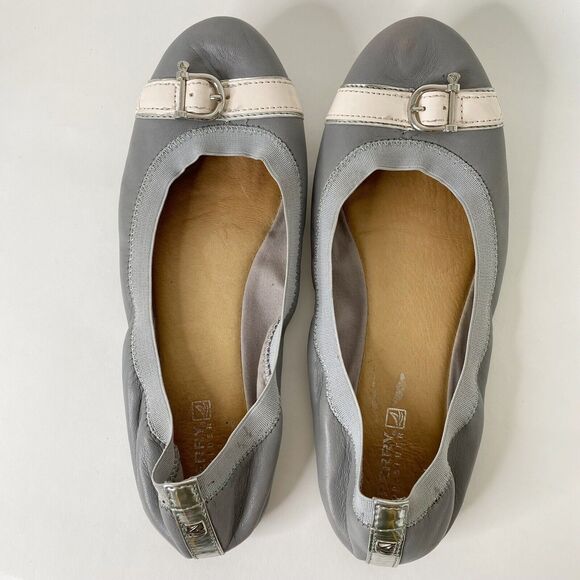 Sperry Shoes Womens Size 8.5 Gray/Pink Leather Stretch Ballet Flats STS91757 - Picture 3 of 12